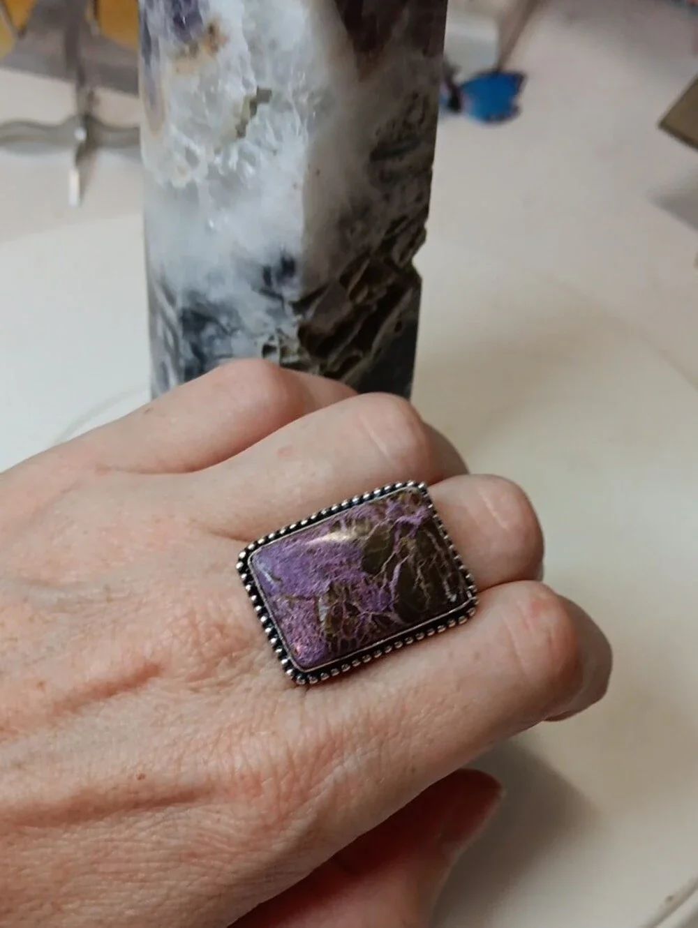 Purple Marbled Statement Ring - Women Jewelry